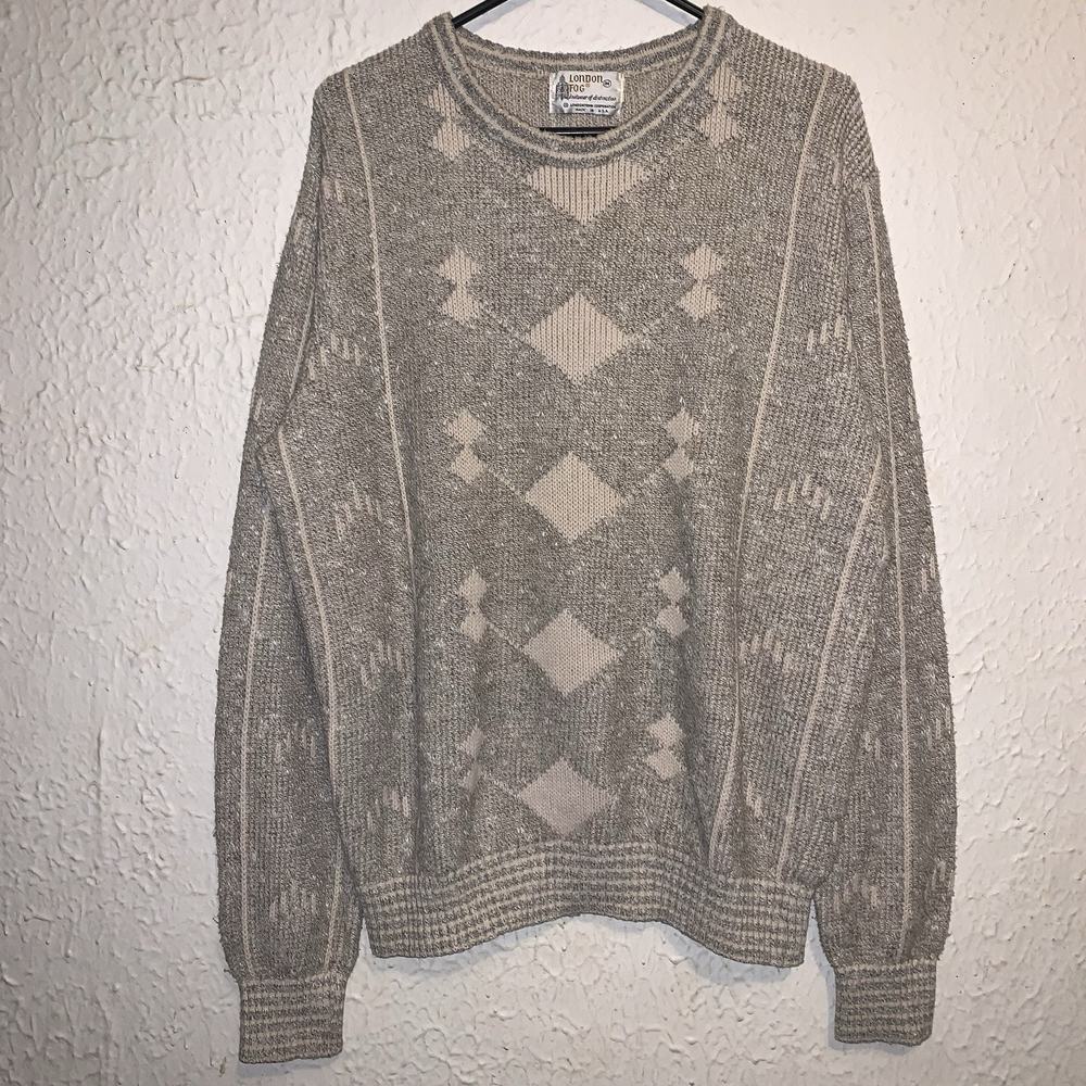 Vintage 80s London Fog Knit Sweater Dad Grandpa Pullover Arcylic Wool Diamond M